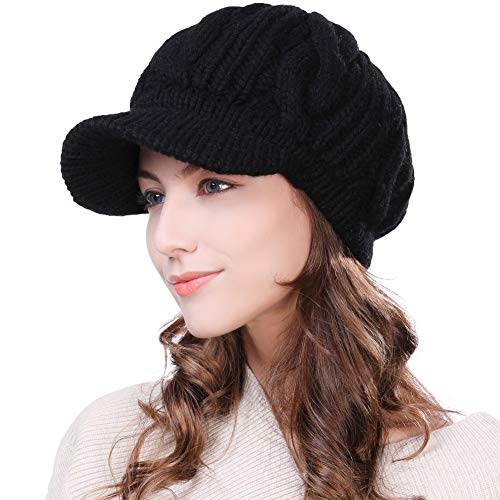 Fancet Women's Merino Wool Visor Beanie Cap