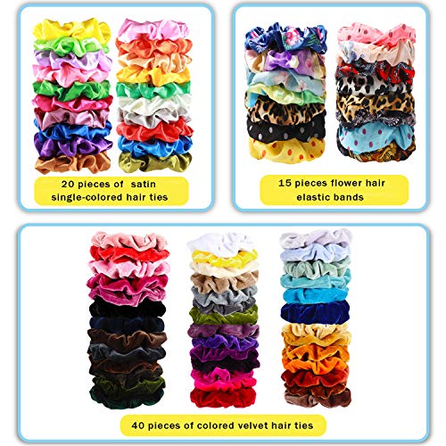 Velvet and Chiffon Flower Hair Scrunchies (75 Pack)