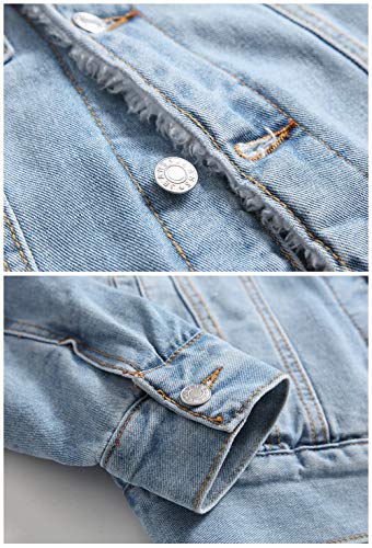 LZLER Men's Fleece Jean Jacket Winter Cotton Sherpa Lined Denim Trucker Jacket(805lightBlue,L)