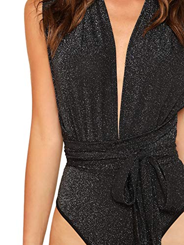 Verdusa Deep V Neck Cross Back Bodysuit