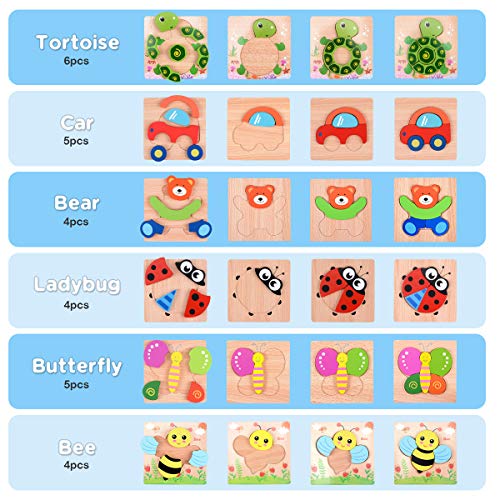 MAGIFIRE Wooden Toddler Puzzles Gifts Toys for 1 2 3 Year Old Boys Girls Baby Infant Kid Learning Educational 6 Animal Shape Jigsaw Eco Friendly Child Kid Montessori Stem Travel Toy