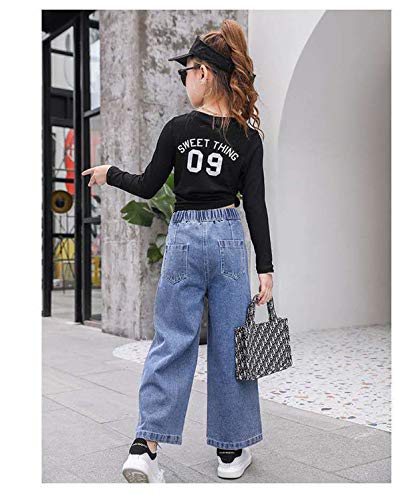 Washed Elastic Waist Jeans for Girls