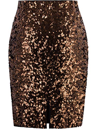 Stretchy Sequin Pencil Skirt (Gold, M)