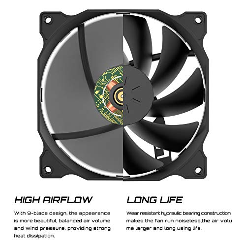 uphere 3-Pack Long Life Computer Case Fan 120mm Cooling Case Fan for Computer Cases Cooling,12BK3-3