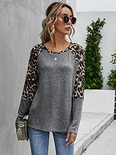 Casual Leopard Print Knitted Tee for Women