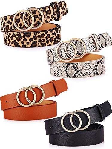 Faux Leather Double O-Ring Buckle Belts for Women-Set of 4