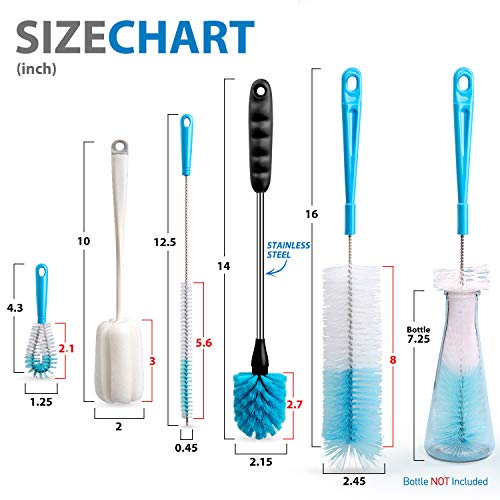 5 Pack Bottle Brush Cleaning Set: Long Handle for Narrow Neck Bottles and Cups