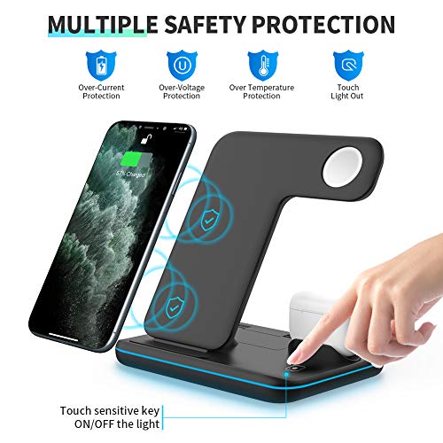 WAITIEE Wireless Charger 3 in 1, 15W Fast Charging Station for Apple iWatch,AirPods Pro, Compatible with iPhone