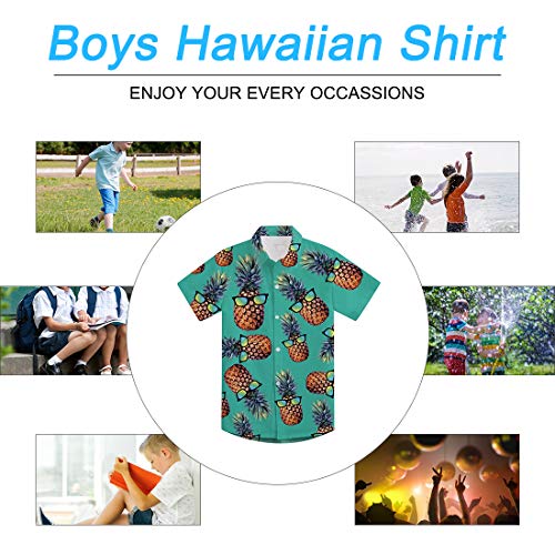 Little Boy Green Pineapples Sunglass Hawaiian Print Dress Shirts