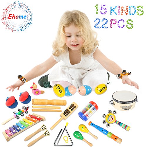 Ehome Wooden Percussion Instruments Set for Toddlers with Storage Bag