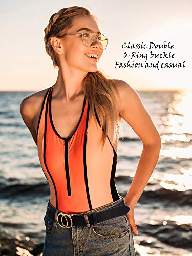 Faux Leather Belts with Double O-Ring Buckle for Women
