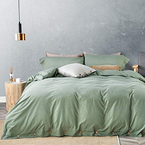 JELLYMONI Green Cotton Duvet Cover Set, Queen Size