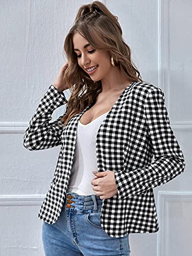 Milumia Women's Gingham Plaid Blazer Jacket