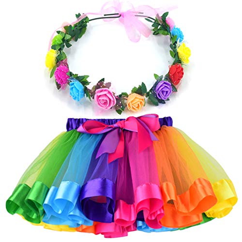Rainbow Flower Crown Ballet Tutu for Girls
