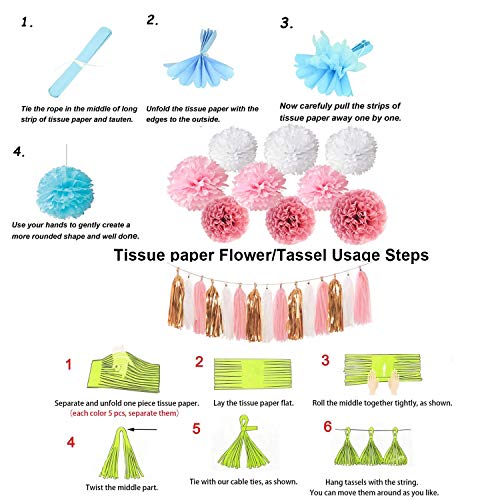 Pink Rose Gold Birthday Party Decorations Set, Rose Gold Glittery Happy Birthday banner, Tissue Paper Pom, Circle Dots Garland and Tassel Garland for Birthday Party Decorations