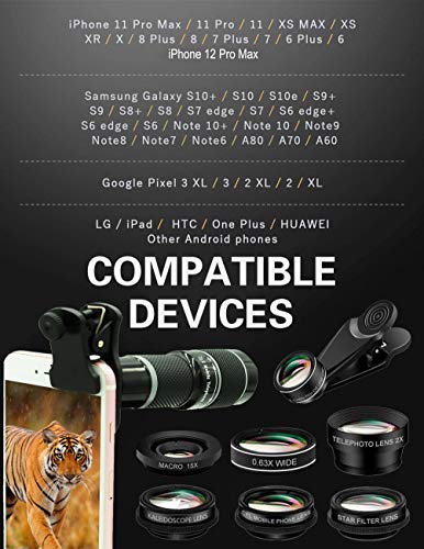 11-in-1 Universal Cell Phone Camera Lens Kit with Telephoto, Wide Angle, and Macro Lenses