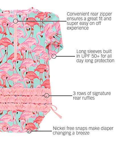 RuffleButts Fab Flamingo Rash Guard - Baby/Toddler Girls 6-12m