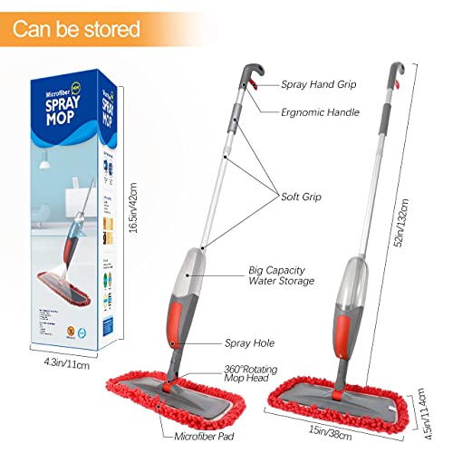 Aiglam Spray Mop - 550ml Refillable Bottle, 3 Microfiber Pads