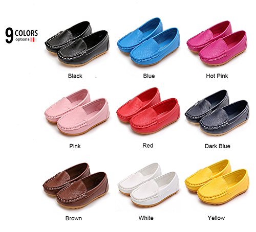 LONSOEN Boys Girls Soft Loafer Slip-On Shoes, Brown Synthetic Leather