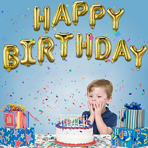 Happy Birthday Banner (3D Gold Lettering) Mylar Foil Letters | Inflatable Party Decor and Event Decorations for Kids and Adults | Reusable, Ecofriendly Fun
