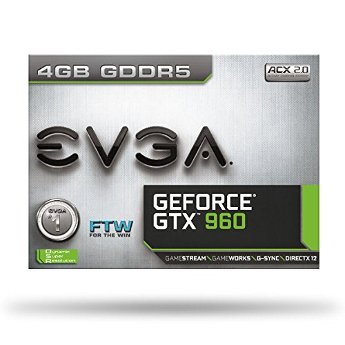 EVGA GeForce GTX 960 4GB FTW GAMING ACX 2.0+, Whisper Silent Cooling w/ Free Installed Backplate Graphics Card 04G-P4-3969-KR