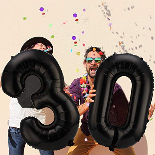 42 Inch Number 30 Balloons Jumbo 30 Foil Party Balloons Giant Number 30 Balloons for 30th Birthday Party Decorations and 30th Anniversary Event (Black)
