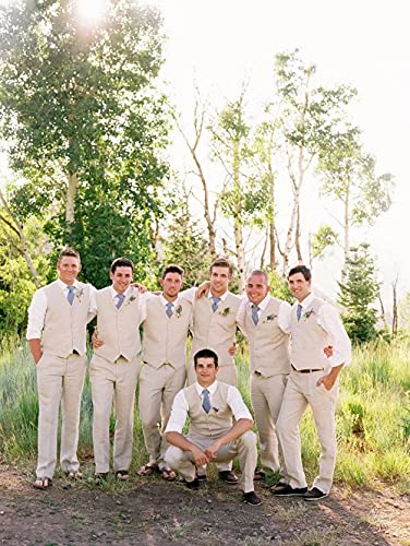 Beige Linen Slim Fit Men's Suit