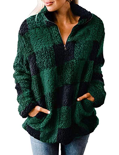 Plaid Sherpa Fleece Zip Sweatshirt