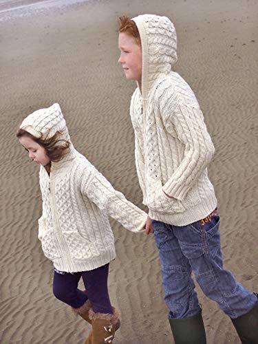 Aran Crafts Irish Wool Hooded Cardigan, Natural, Size 8/11