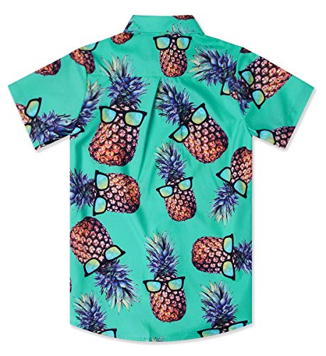 Little Boy Green Pineapples Sunglass Hawaiian Print Dress Shirts