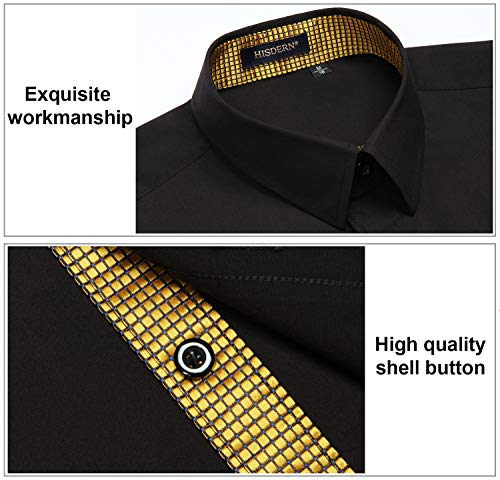HISDERN Men's Plaid Collar Business Shirt