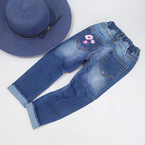 Embroidered Flower Slim Jeans for Girls