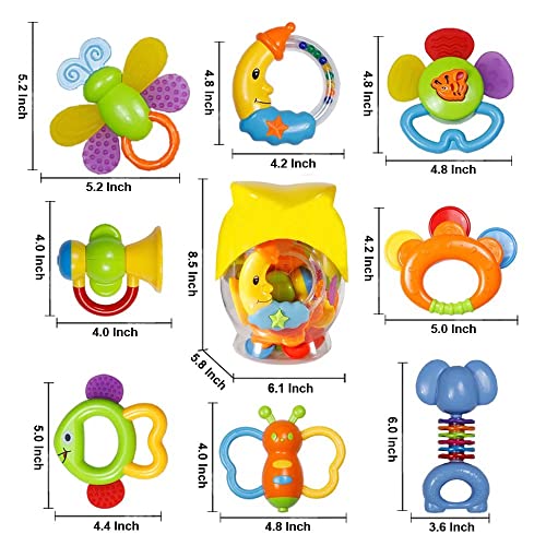 Babies Teethers Toys, 8pcs Grab Shaker Early Educational Gift Set for Newborns and Infants
