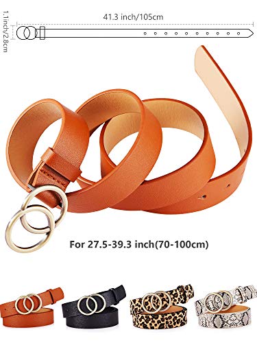 Faux Leather Double O-Ring Buckle Belts for Women-Set of 4