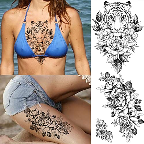 Yezunir 32 Sheets Sexy Realistic Rose Flower Temporary Tattoos