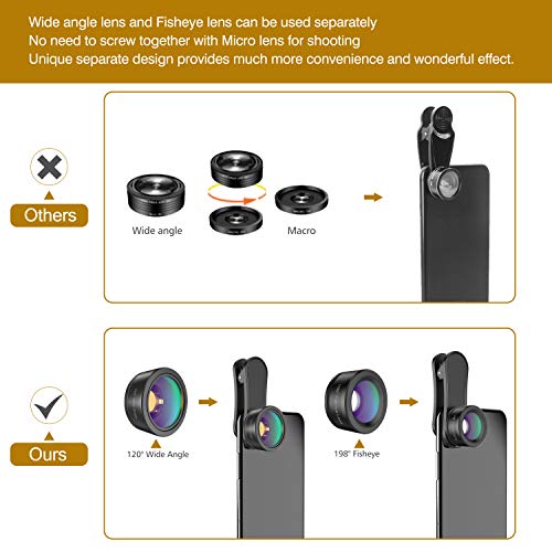 Upgraded 3-in-1 Phone Lens Kit with Fisheye, Macro, and Wide Angle Lenses