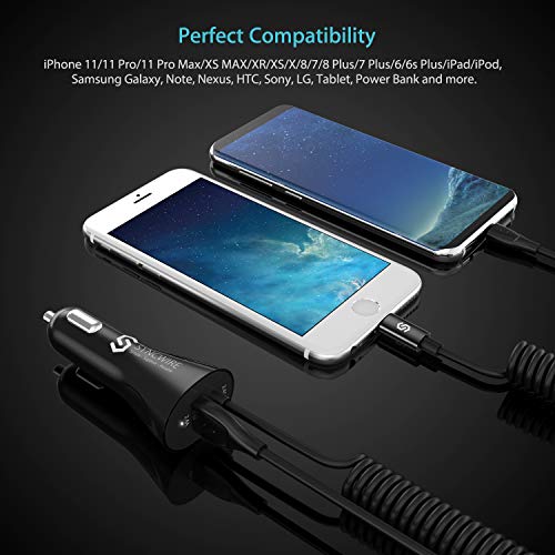 Syncwire Apple MFI Certified Car Charger with Coiled Lightning Cable for iPhone/iPad