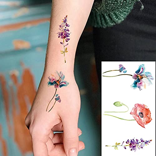 COKTAK 12Pieces/Lot 3D Watercolor Lavender Flower Temporary Tattoos