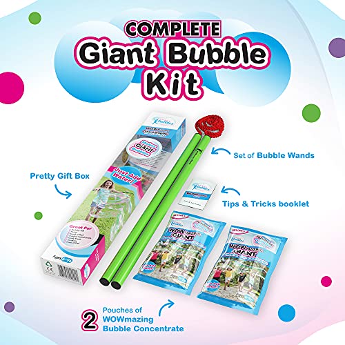 WOWMAZING Giant Bubble Wands Kit - 4-Piece Set with Concentrate and Tips