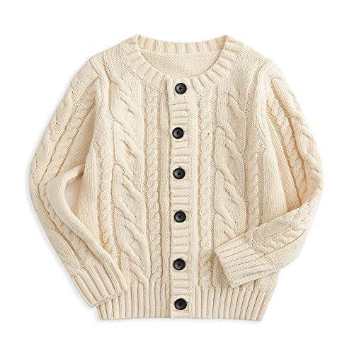 Curipeer Boys' Fall Cable Knit Cardigan Sweater, Apricot