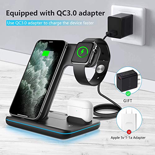 WAITIEE Wireless Charger 3 in 1, 15W Fast Charging Station for Apple iWatch,AirPods Pro, Compatible with iPhone