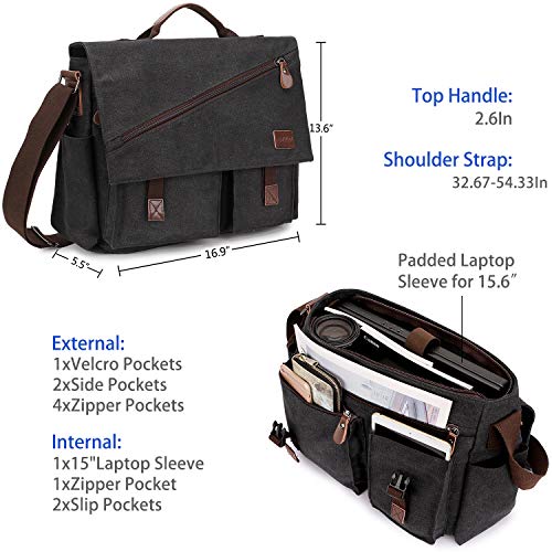 Messenger Bag for Men,Water Resistant Canvas Satchel 15.6 17 Inch Laptop Briefcases Business Shoulder Bookbag by RAVUO