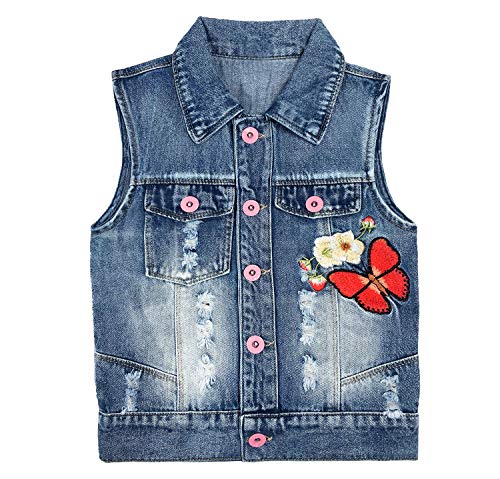 Distressed Butterfly Denim Vest for Girls