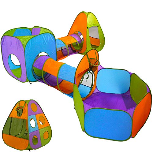 Playz 5-Piece Pop Up Play Tent with Tunnel, Ball Pit and Basketball Hoop