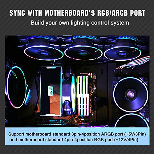 Pccooler 120mm Fan Moonlight Series 5 in 1 Kit Upgrade,PC-5M120 ARGB LED Computer Case Fan - PWM Cooling Fan - Dual Light Loop Quiet Fan/Multiple Light Modes with Wireless Controller for PC Case