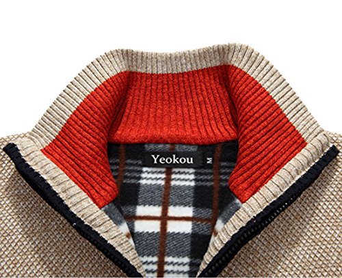 Yeokou Men's Zip-Up Cardigan in Khaki