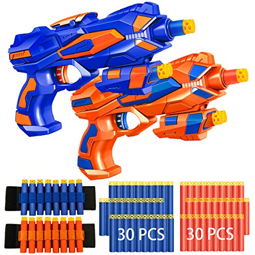 Foam Dart Blaster Guns with 60 Darts and Wrist Bands for Kids-Pack of 2