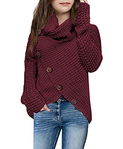 Haloumoning Girls' Wine Red Wrap Sweater