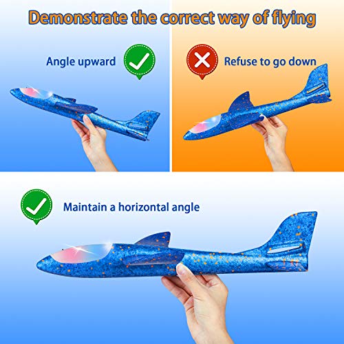 LED Light Airplane - Large Throwing Foam Plane for Kids Outdoor Play-2-Pack