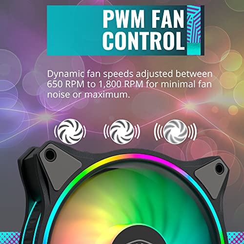 Cooler Master MasterFan MF120 Halo 3in1 Duo-Ring ARGB 3-Pin LightingFan, 24 Independently LEDS, PWM Static Pressure Fan, Absorbing Pads for Computer Case & Liquid Radiator